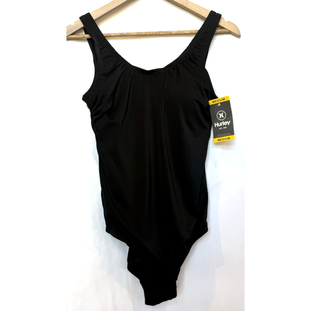 Womens Hurley‎ One Piece Ribbed Swimsuit UPF 50+ Size M Minimalist Modest NWT